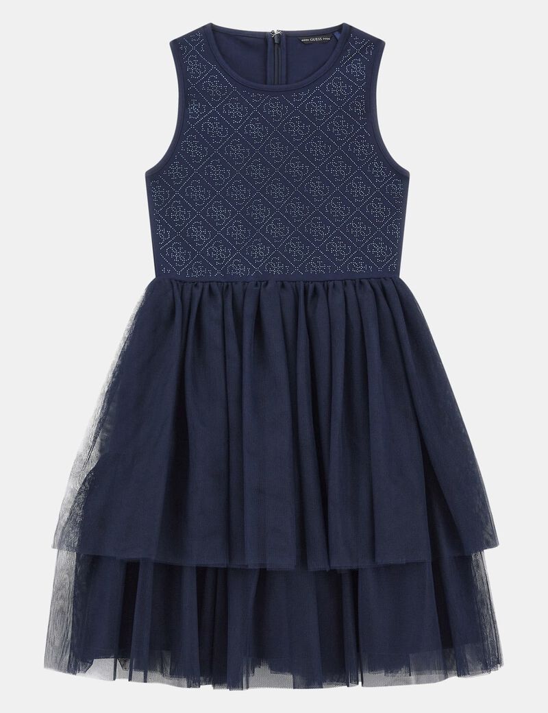 4G rhinestones logo dress