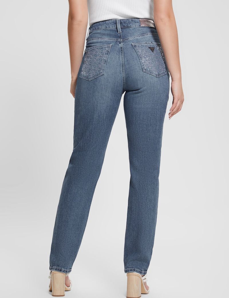 Rhinestones Mom Fit Denim Pant