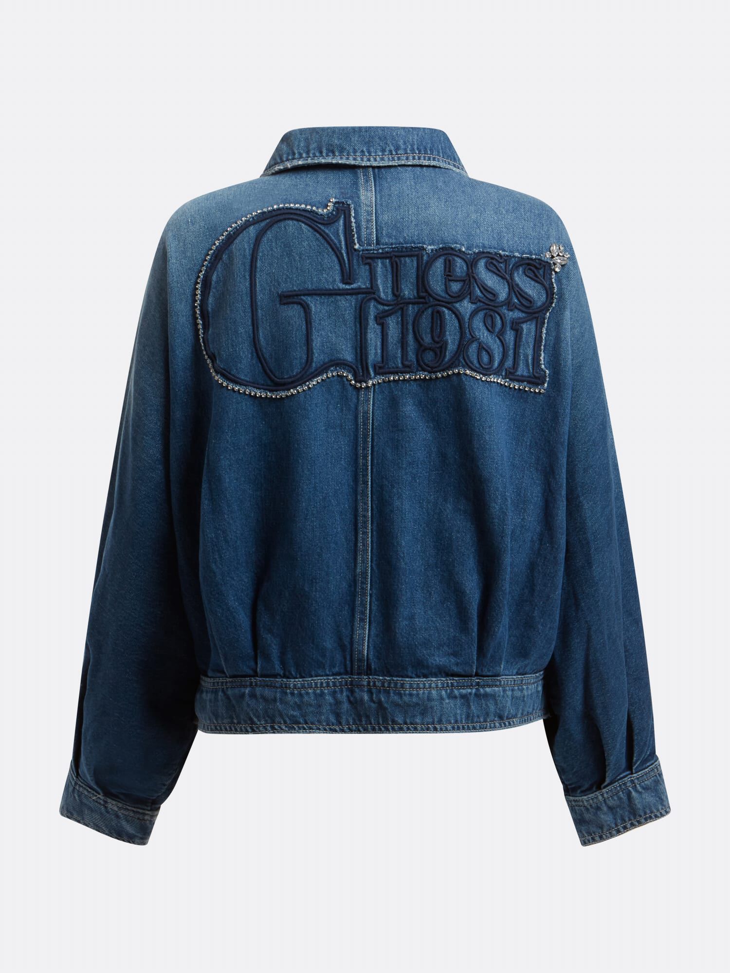 Guess denim jacket logo on back clearance