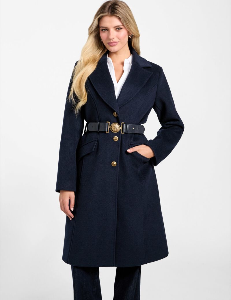 Wool-blend belted coat