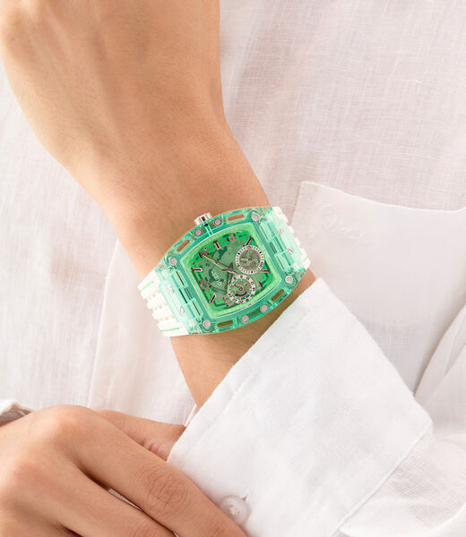 Mens White Green Multi-function Watch