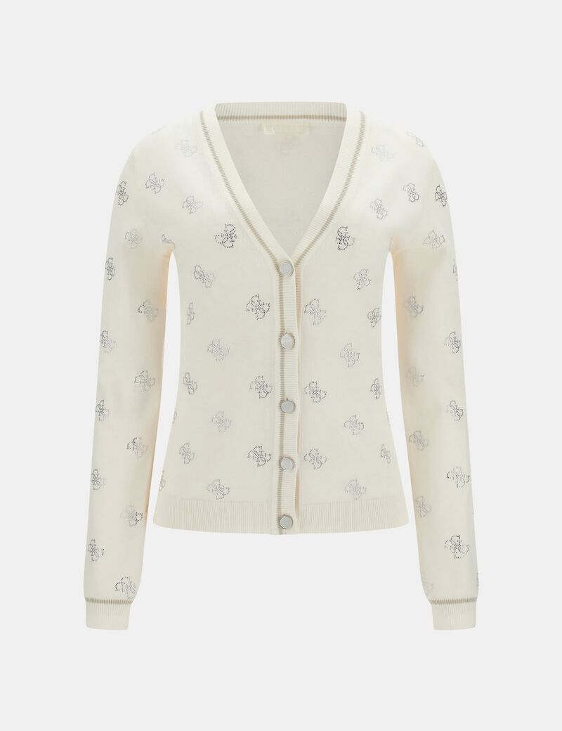 guess 4g logo rhinestones cardigan