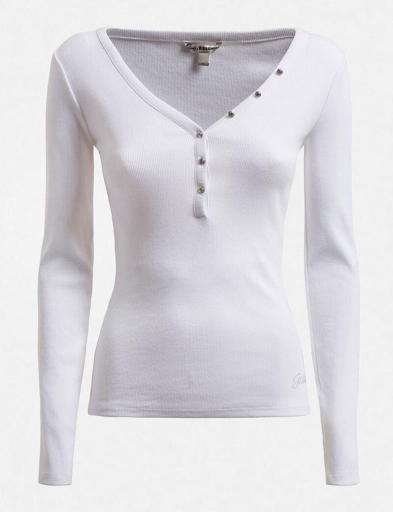 Es Long Sleeve V Neck Logo Henley Tee