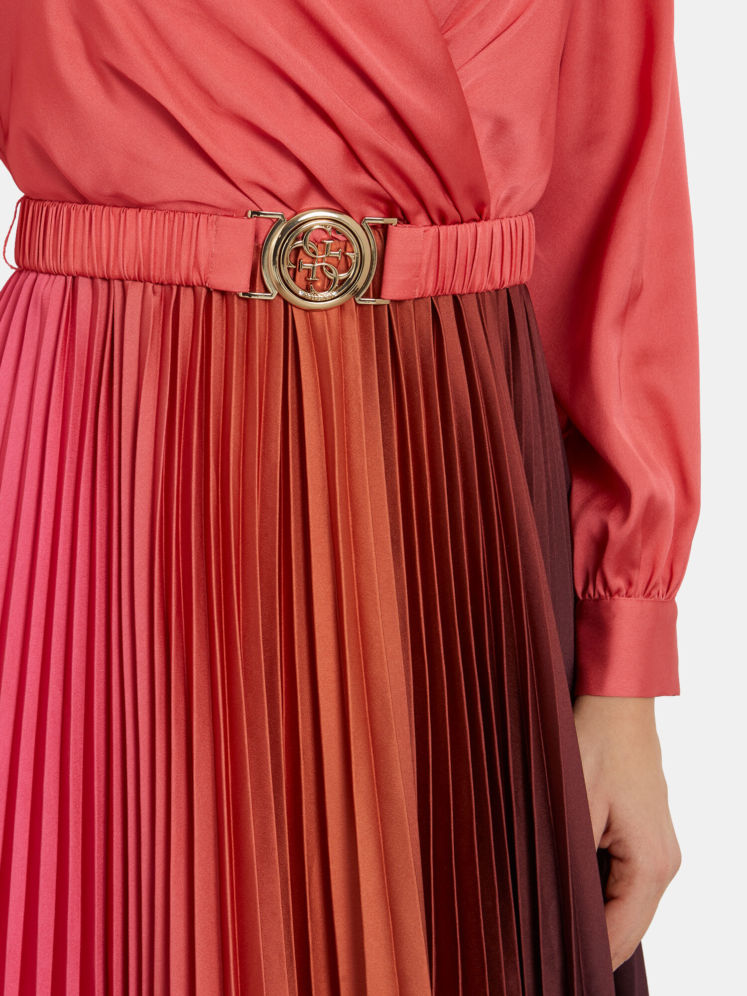 Zara coral pleated dress deals