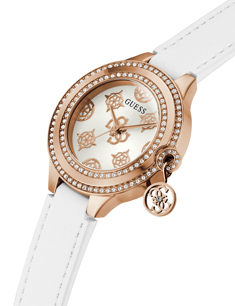 Ladies White Rose Gold Tone Analog Watch