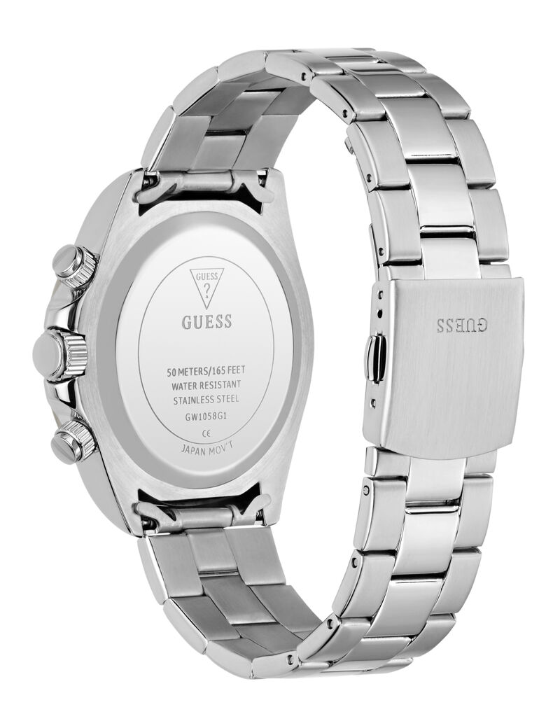 guess mens silver tone round analog watch
