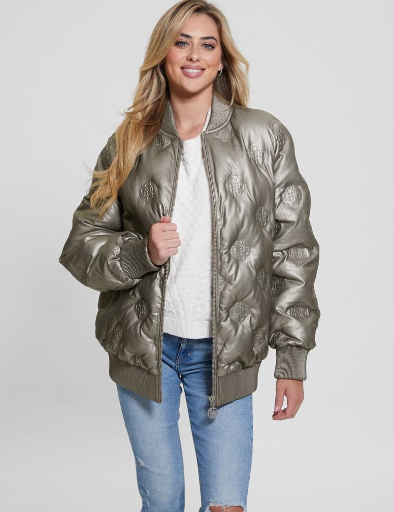 Faux leather long bomber jacket