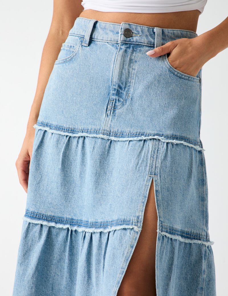 guess rori denim midi skirt