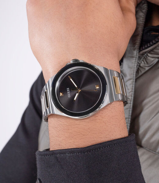 guess mens 2 tone silver tone analog watch
