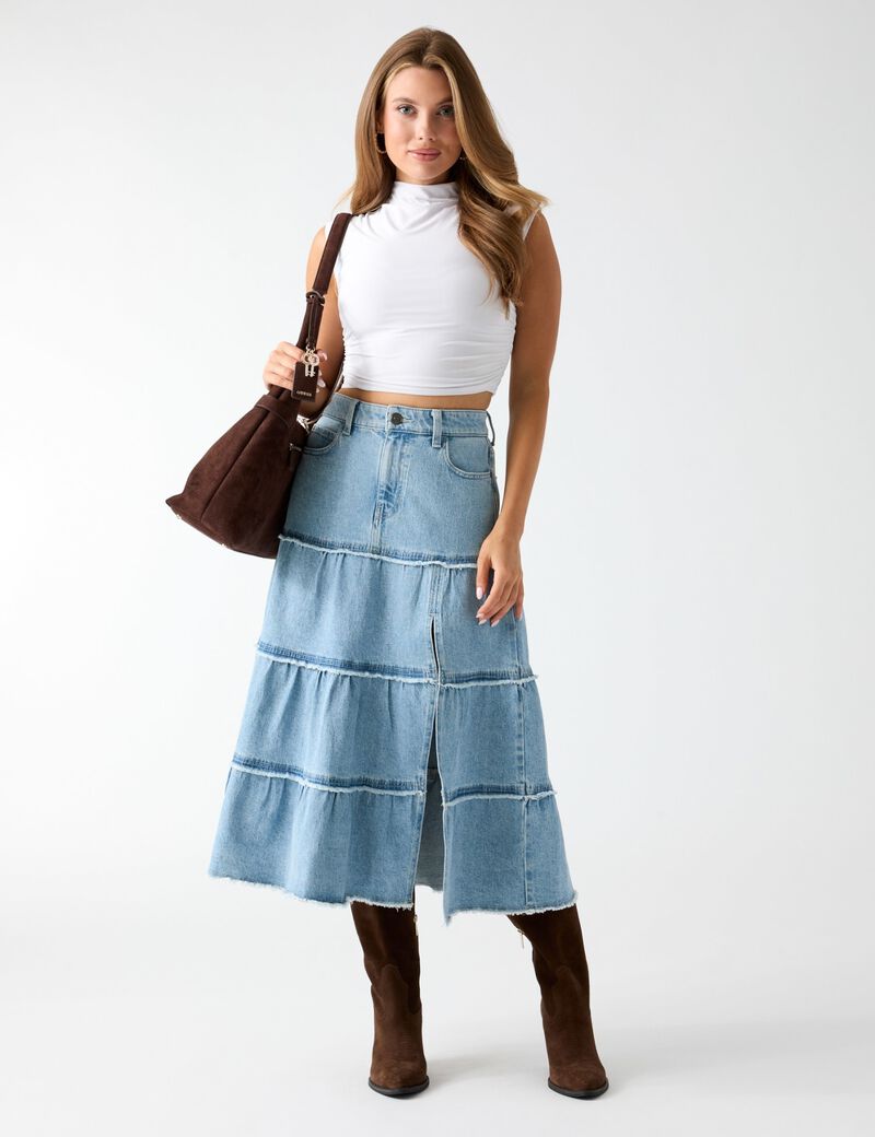 guess rori denim midi skirt