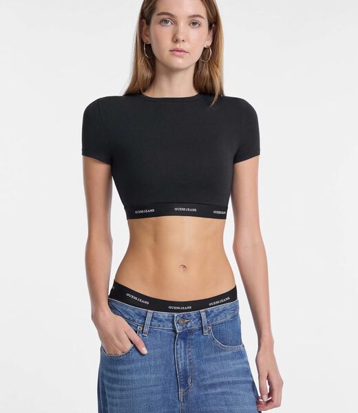 قميص قصير بشريط شعار الماركة