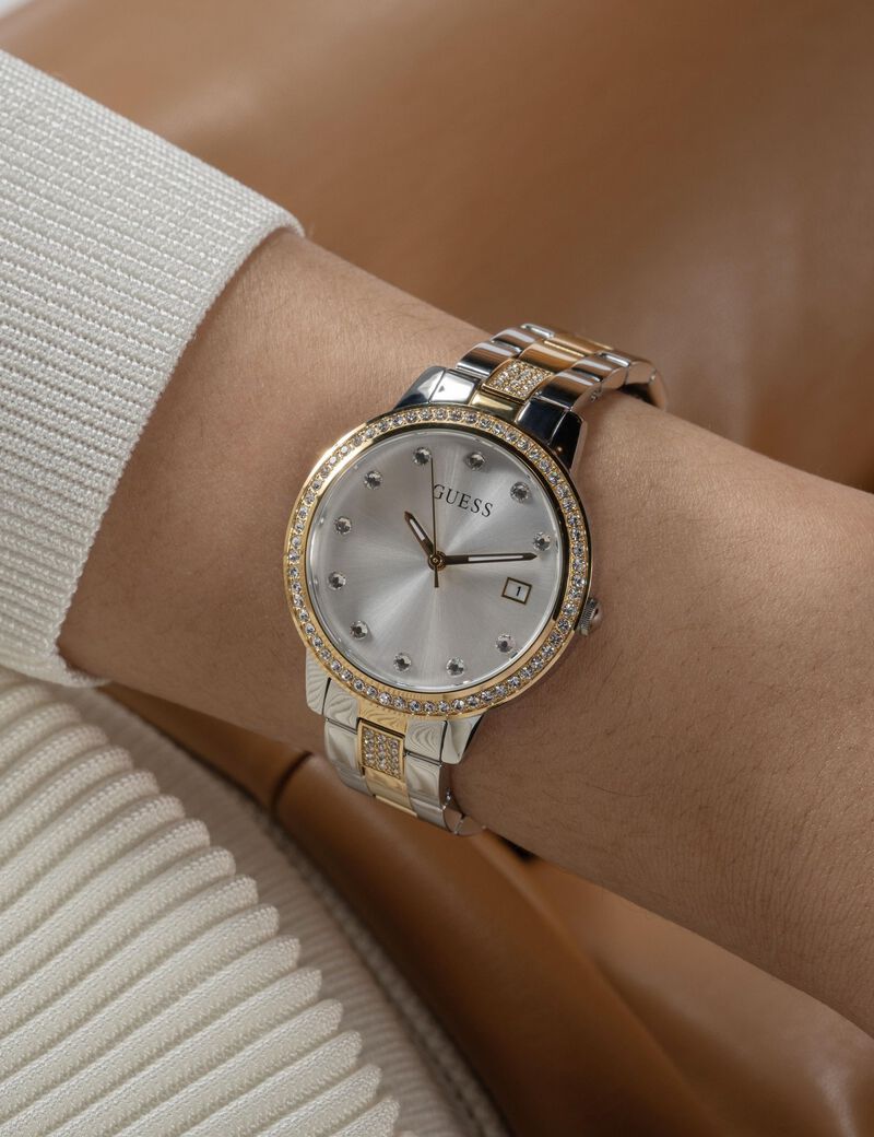 guess analogue watch with crystal appliqu  detailing