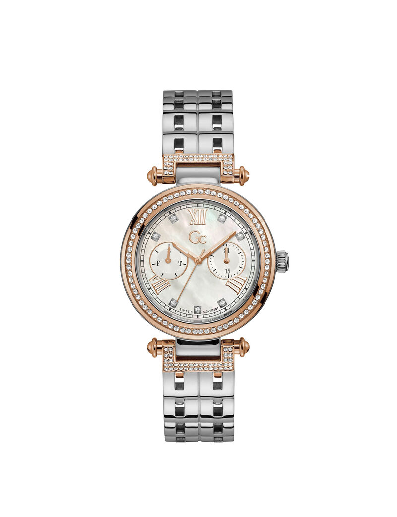 Gc Silver, Crystal And Rose Gold Watch