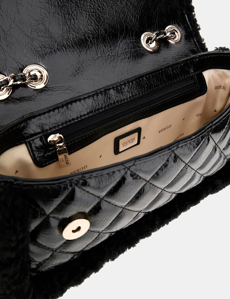 guess cristi faux fur mini crossbody bag