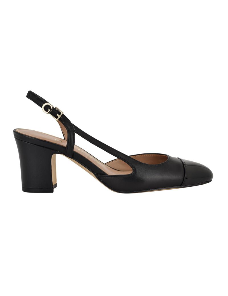 Slingback Cap Toe Block Heel Pumps