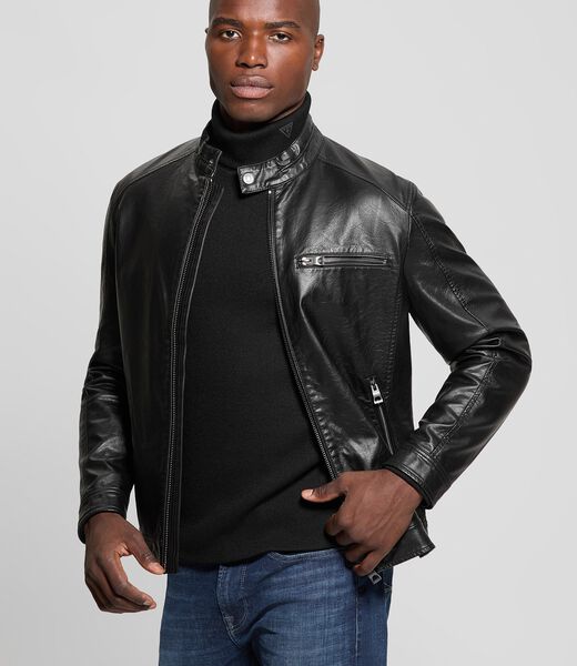 Faux-leather biker jacket