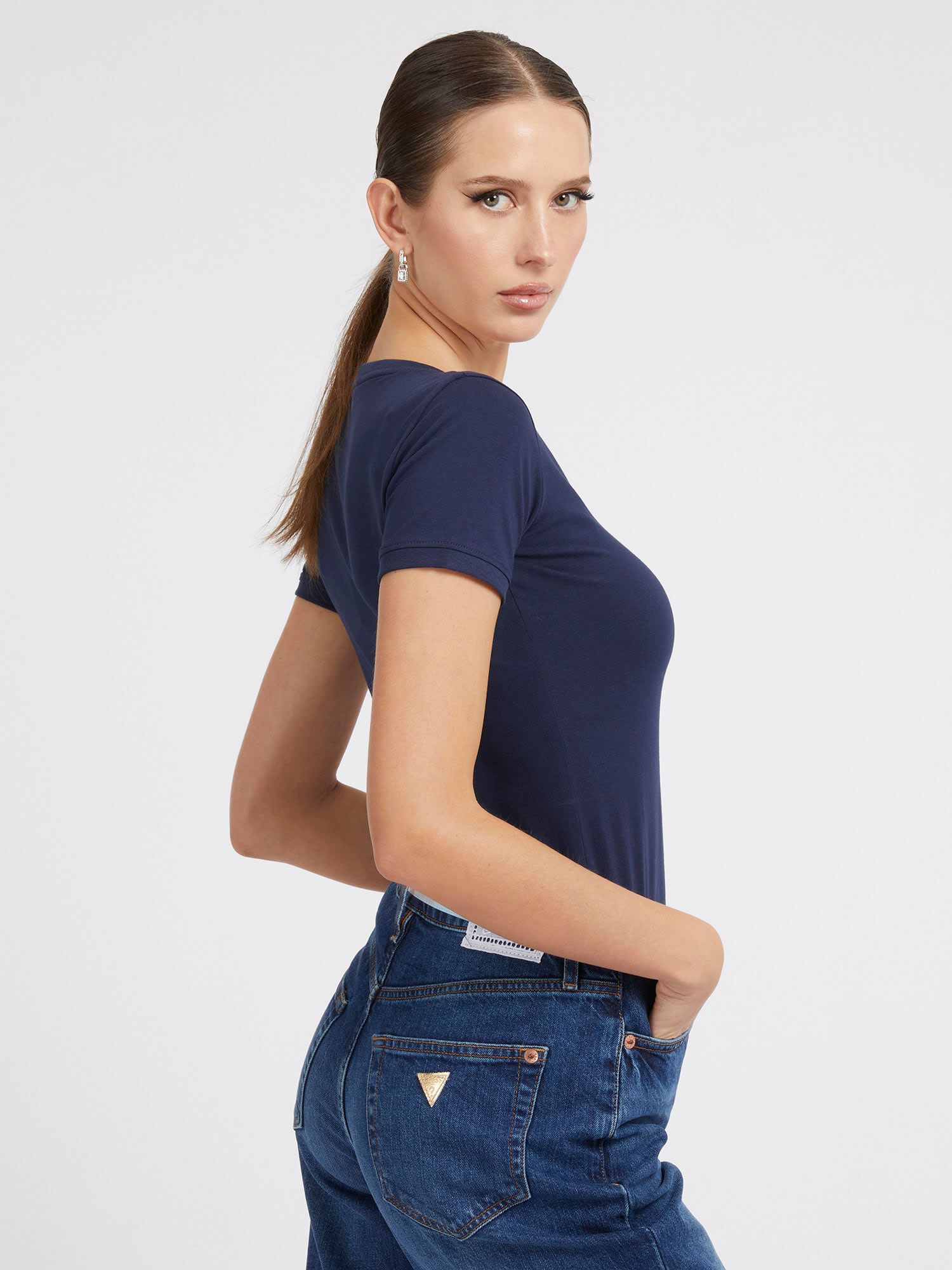 Guess v neck sale t shirt women's