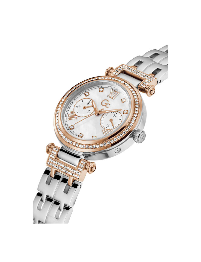 Gc Silver, Crystal And Rose Gold Watch