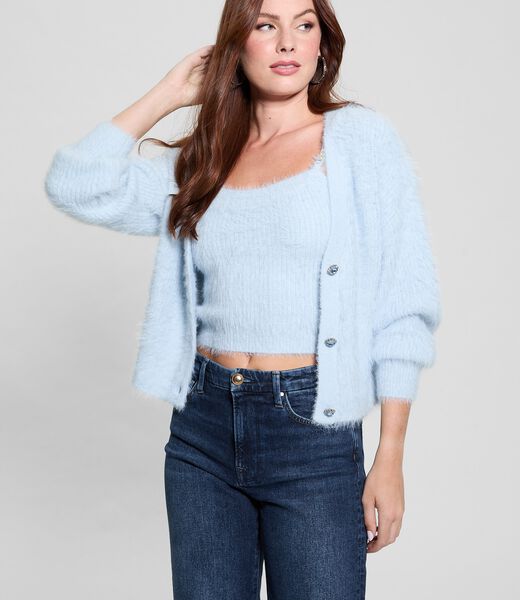 Fuzzy yarn cardigan