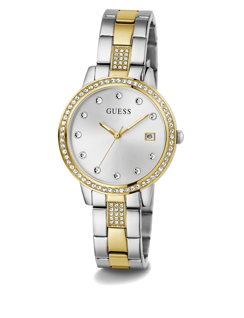 guess analogue watch with crystal appliqu  detailing