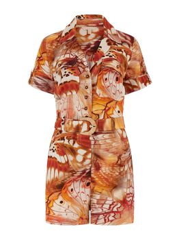 Printed linen romper