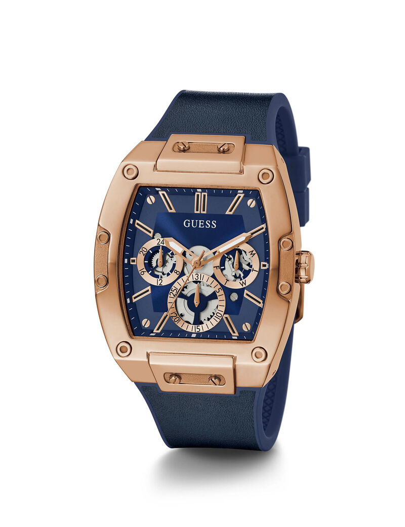 Rose Gold And Blue Rectangular Watch