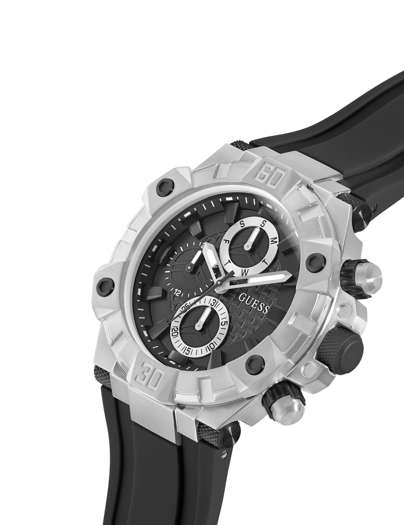 Mens Black Silver Tone Multi-function Watch