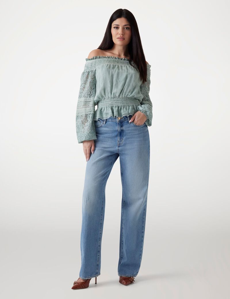 Silk-blend off-shoulder top