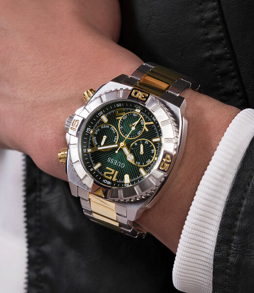 Mens 2-Tone Silver Tone Multi-function Watch