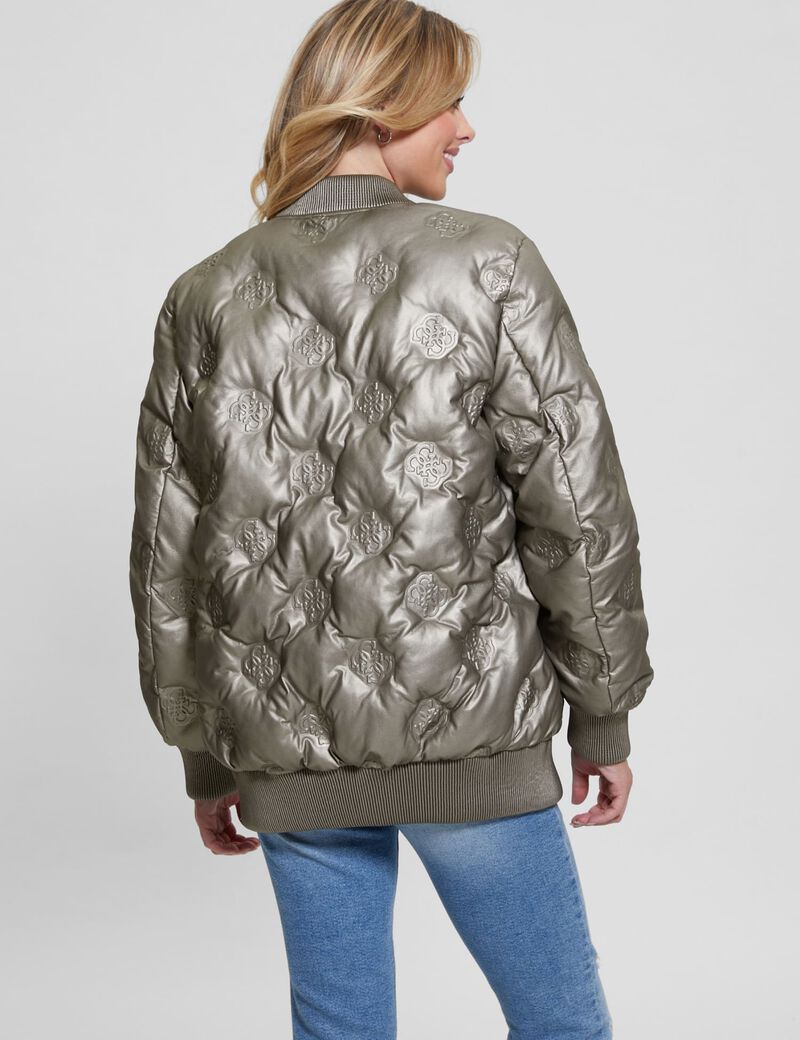 Faux leather long bomber jacket
