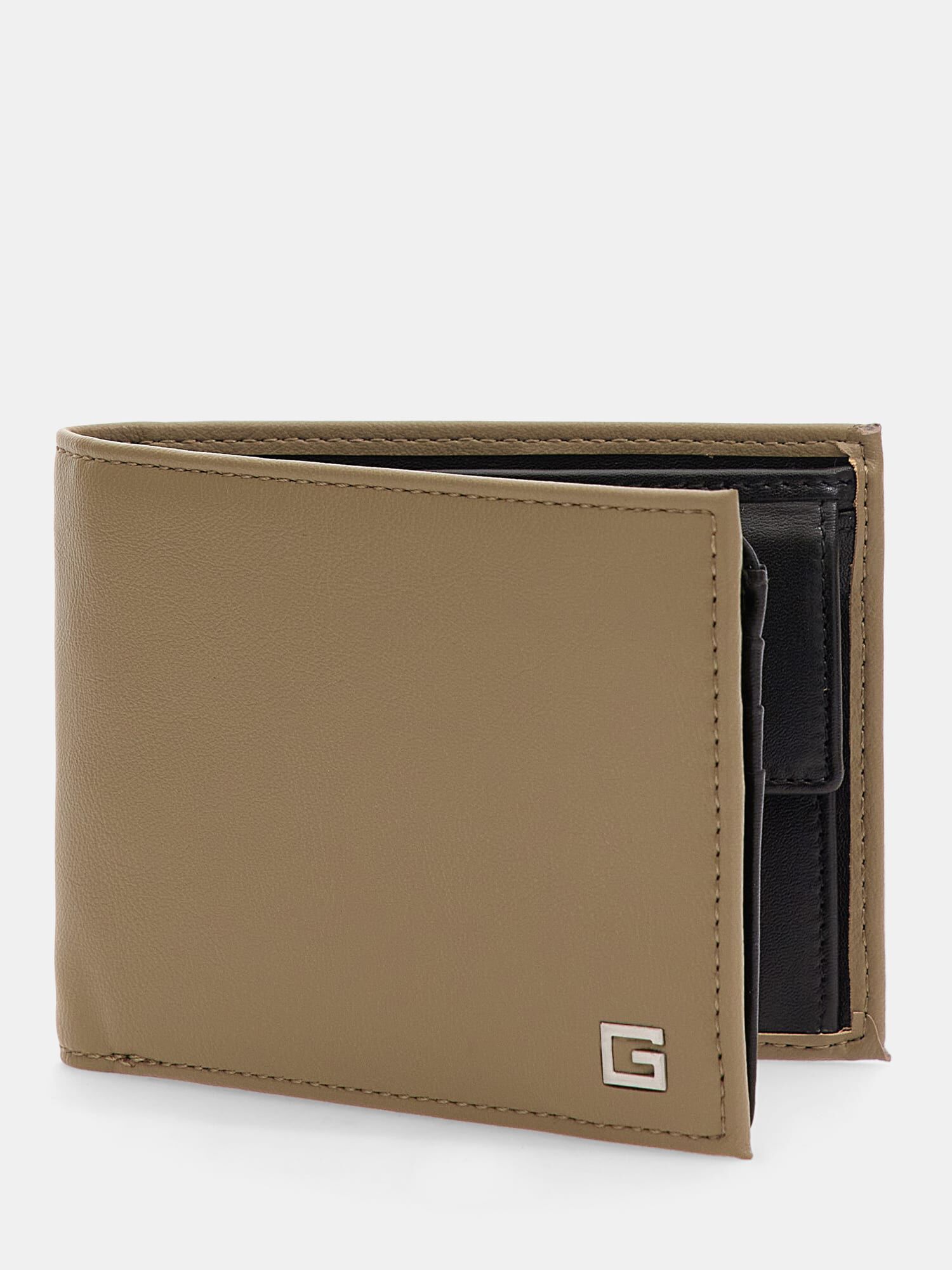 Guess Mens Leather Slim Two-fold Wallet, Black/Red, One Size