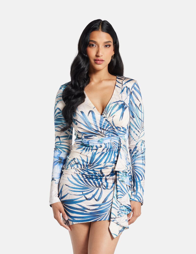 فستان قصير مطبوع بالكامل