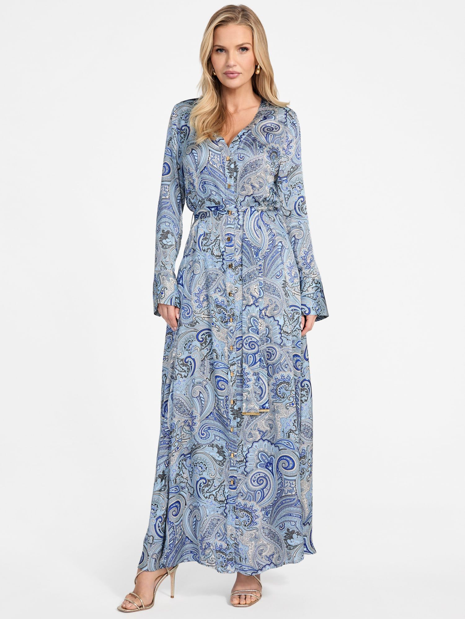 Shop GUESS Marciano long paisley dress, Blue | GUESS KSA