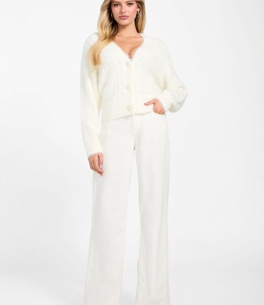 Fuzzy cable-knit cardigan