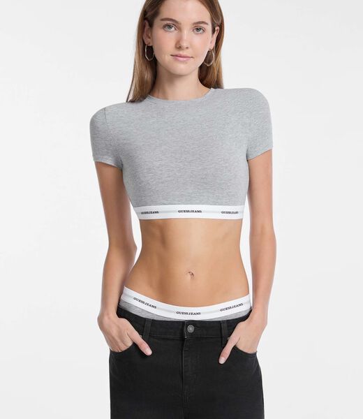 قميص قصير بشريط شعار الماركة