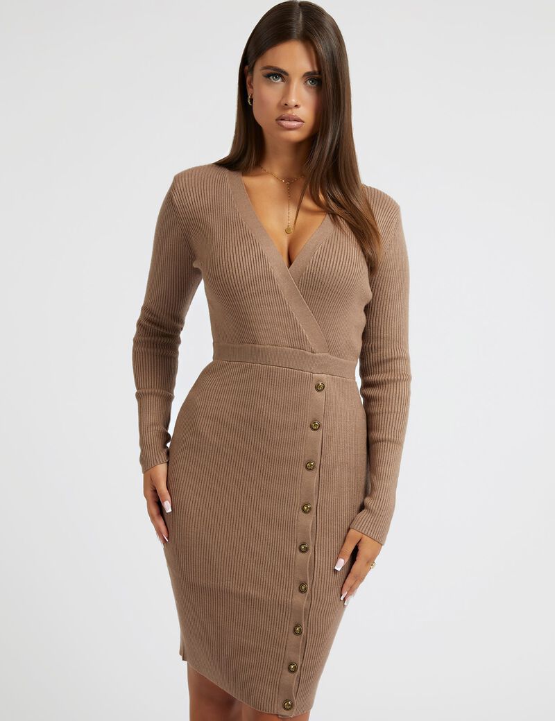 Front Buttons Sweater Dress