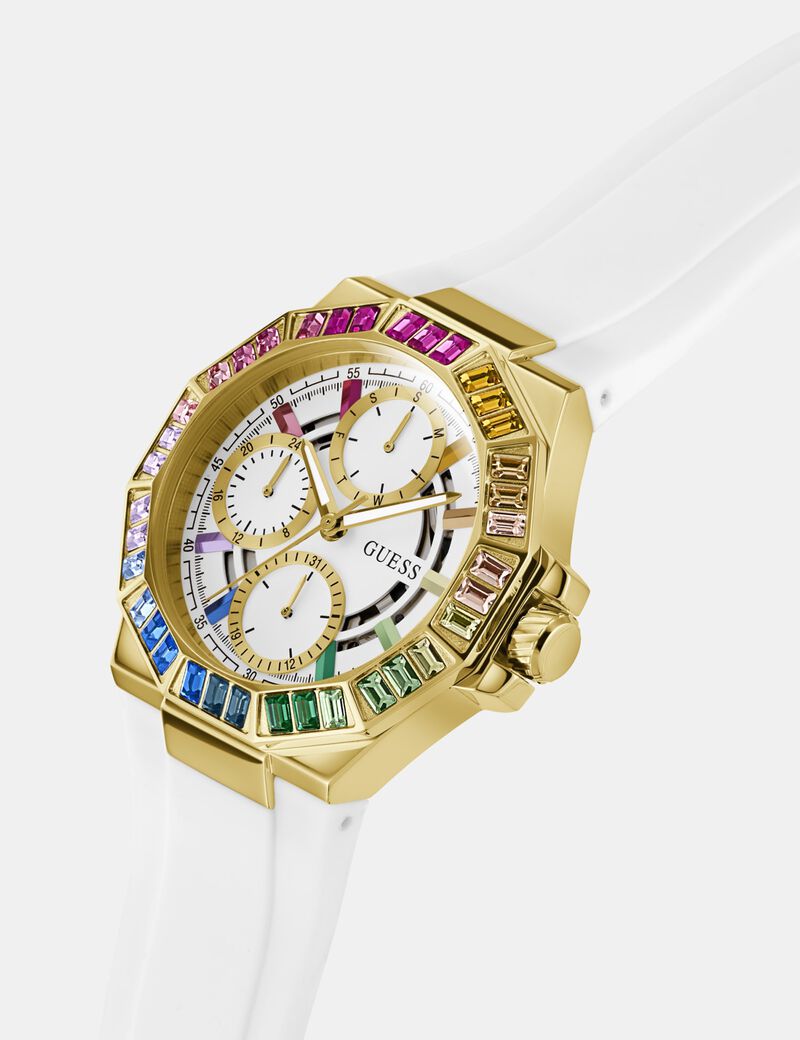 Ladies White Gold Tone Multi-function Watch