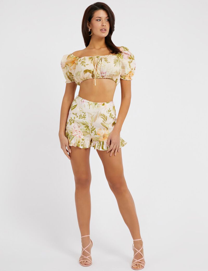 Floral print linen top