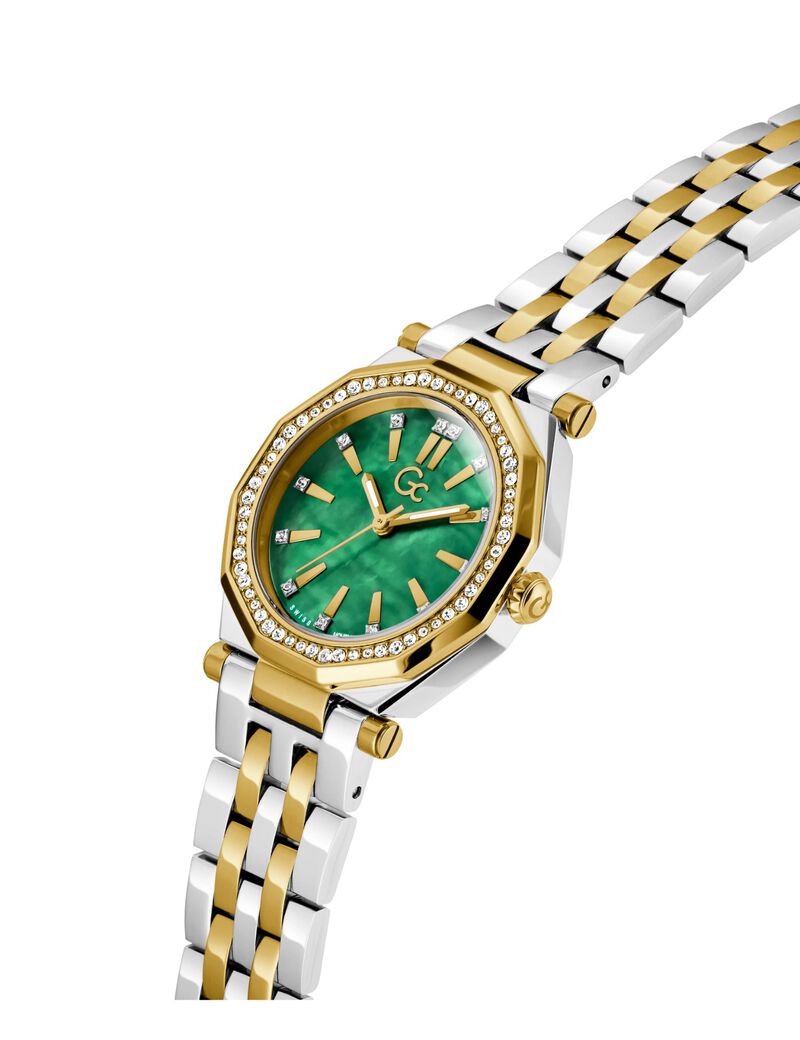 Gc Specials Women S 763 Mvmt Green Dail 10 Amt Silver Yellow Gold Stainless Steel Brct