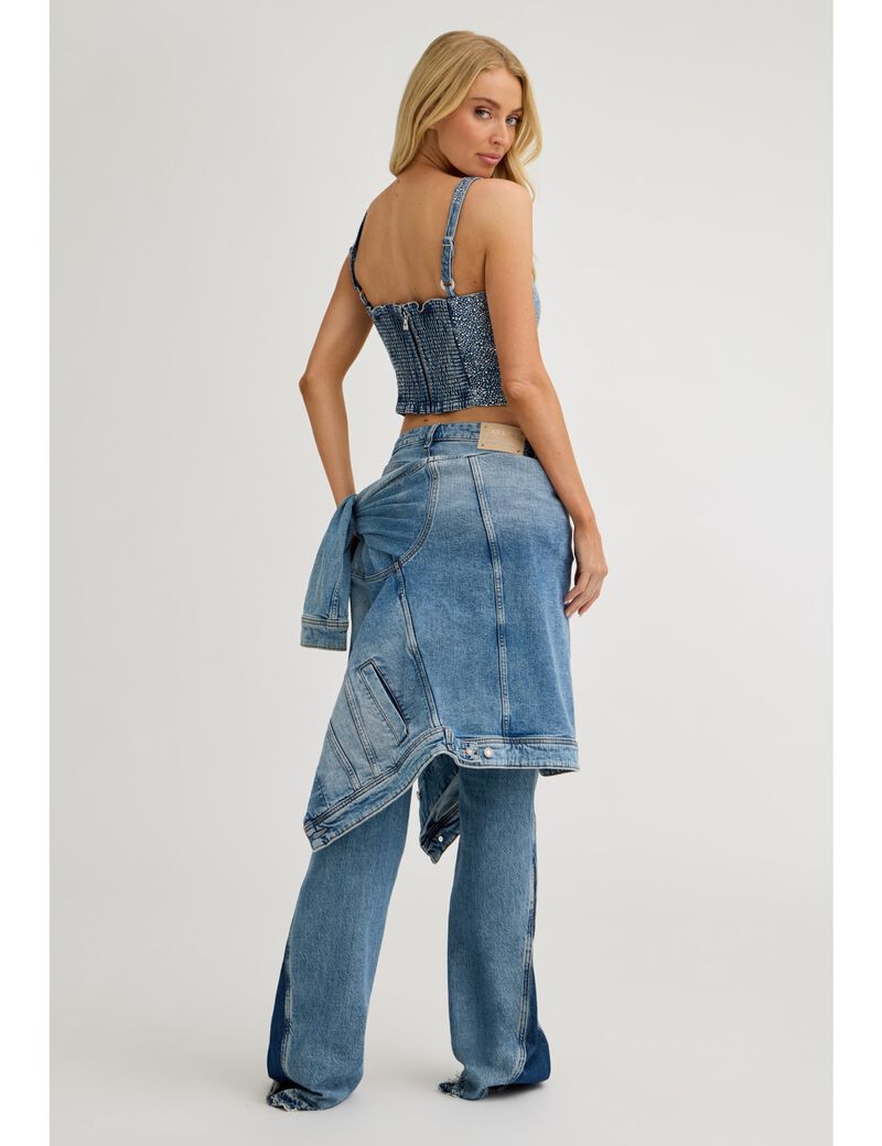 جيس rhinestones denim corset