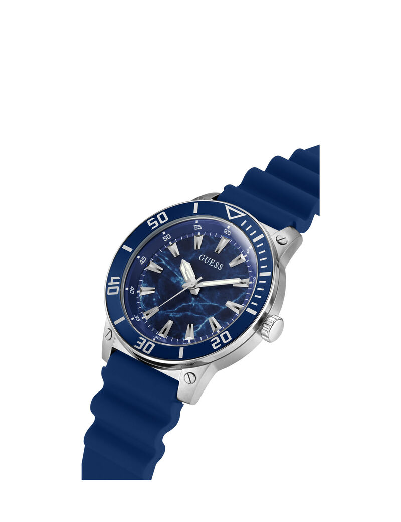 Blue And Silver Analog Silicone Watch