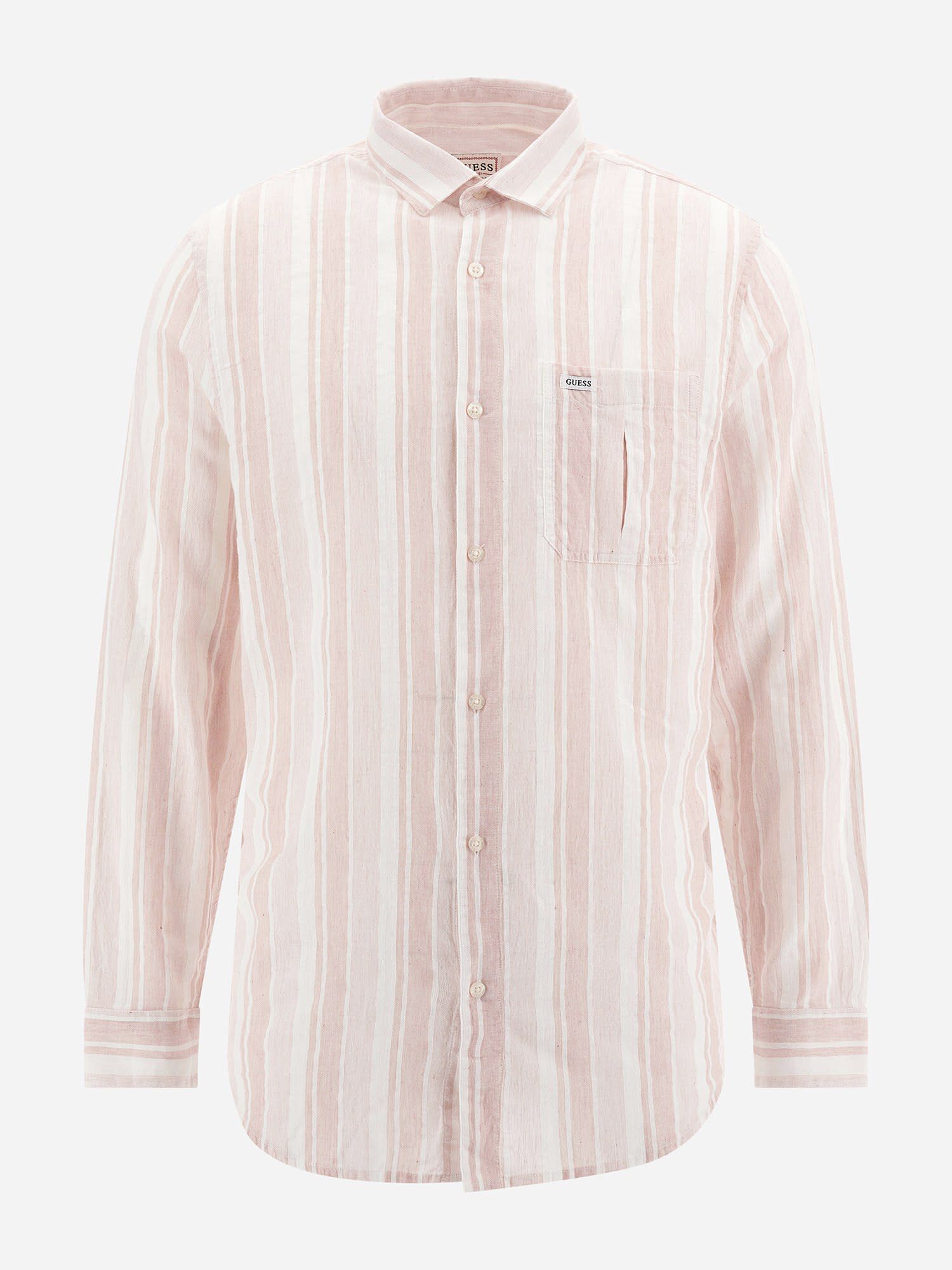 Guess pink and best sale white striped shirt