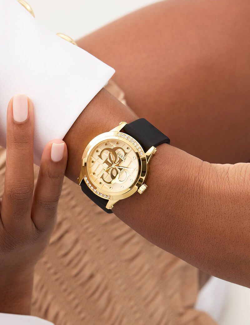 Ladies Black Gold Tone Analog Watch
