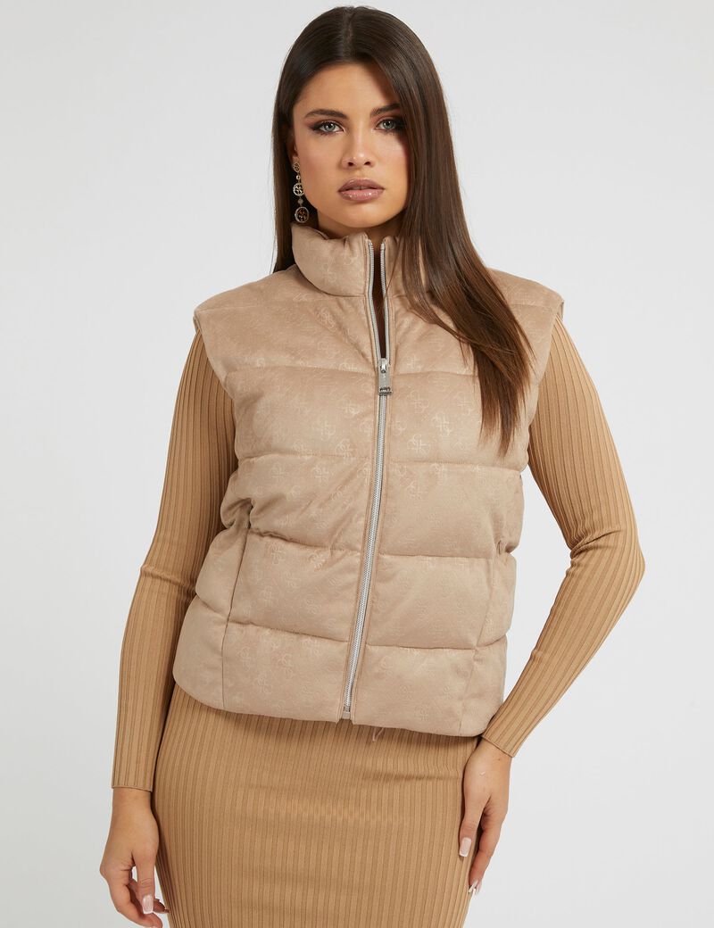 4G Logo Faux Suede Puffer Vest