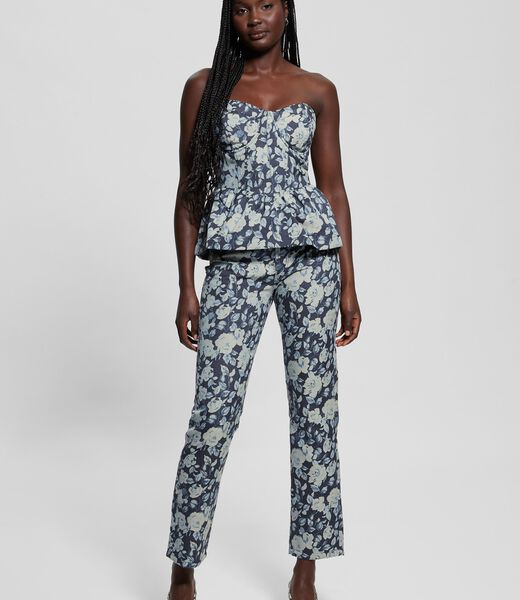 Floral jacquard denim bustier top