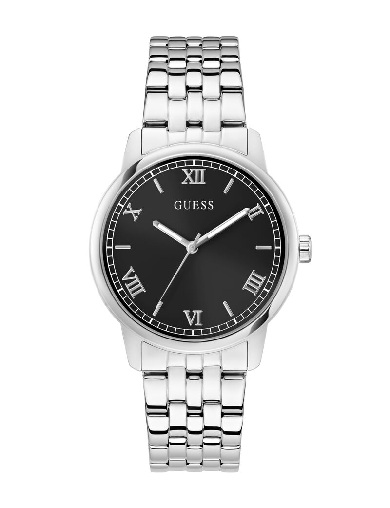 guess mens silver tone round analog watch
