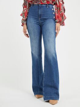 Exposed Buttons Flare Denim Pant