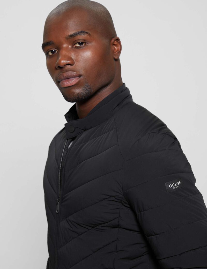 Stretch padded logo biker jacket