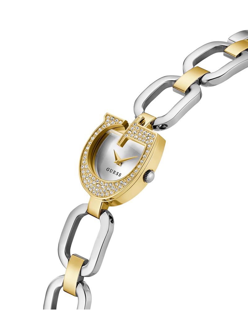 guess bejeweled women gia quartz analog 22 2 mm gld case 2 tone ss brt