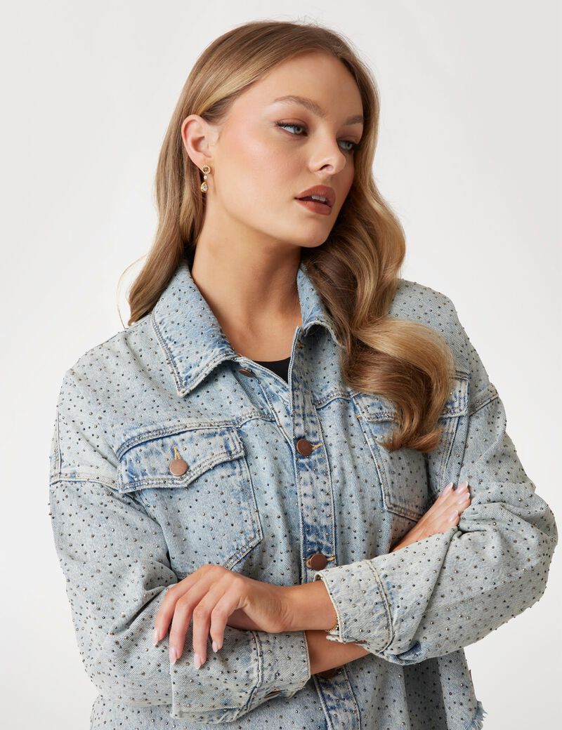 Rhinestone polka-dot denim shacket